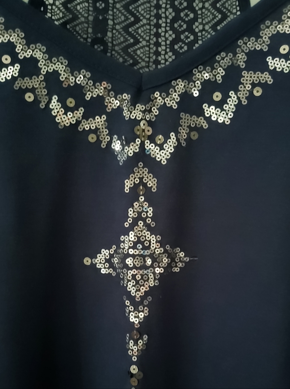 NOBO Navy Strappy Tank Top Sequin Embellished Measures Size Large Like New - Picture 3 of 4